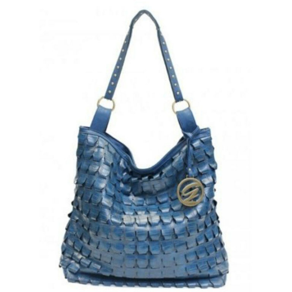 Galian Croco Alligator Print Bag Blue Handbag